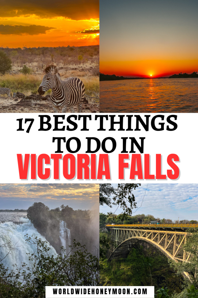 These are 17 things to do in Victoria Falls | Victoria Falls Zimbabwe | Victoria Falls Zambia | Victoria Falls Africa |. Victoria Falls Photography | Victoria Falls Zimbabwe Photography | Victoria Falls Bridge | Victoria Falls Hotel | Victoria Falls Safari Lodge | Lookout Cafe Victoria Falls | Victoria Falls Cruise | Zambezi River Sunset Cruise | Zambezi River Photography