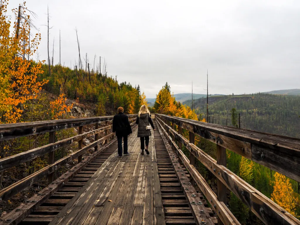 Walking along the trestles at Myra Canyon