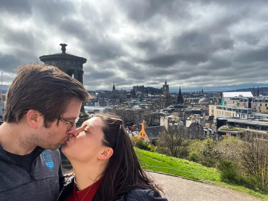 Chris and Kat Kissing at Calton Hill