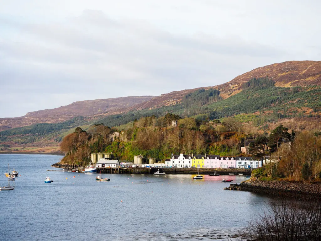 Colorful buildings along water in Portree, Isle of Skye