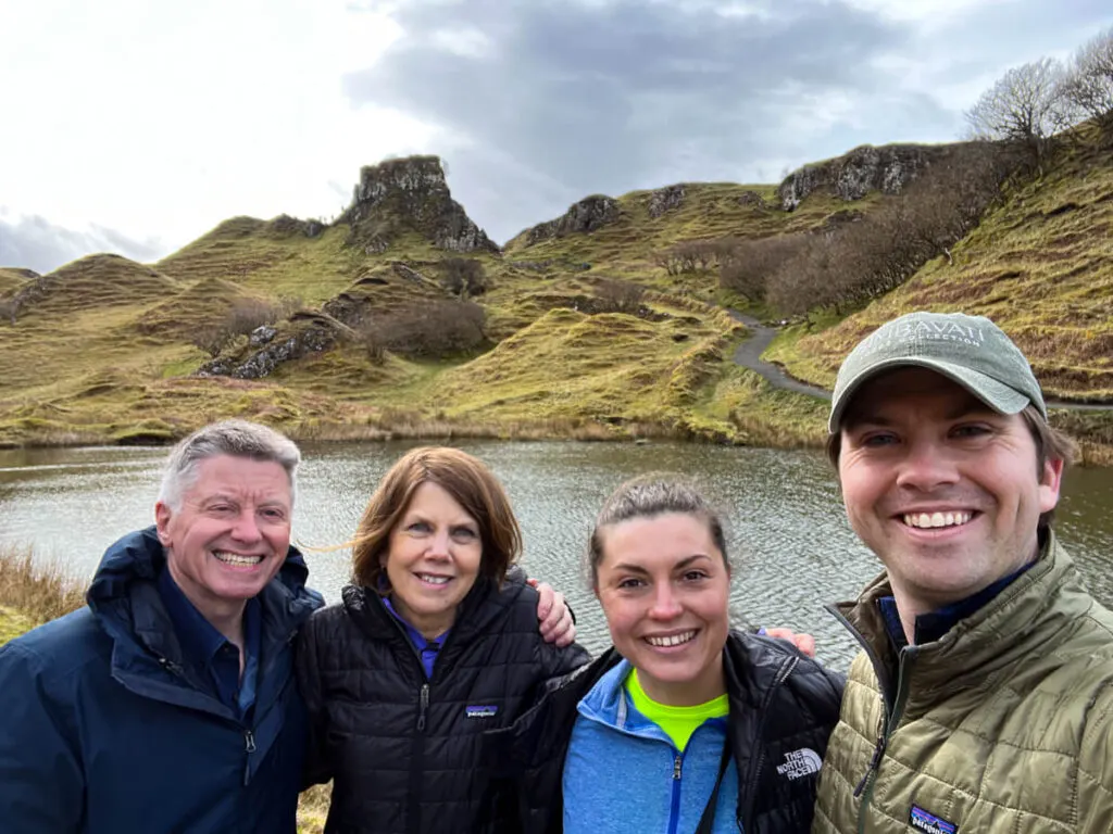 Jeff, Sally, Kat, and Chris at the Fairy Glen on the Isle of Skye