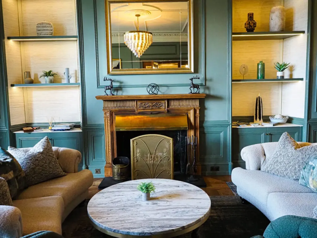 Salon with fireplace at Cuillin Hills Hotel