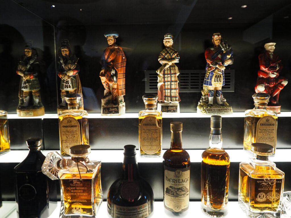 Several whiskies on display at the Scotch Whisky Experience