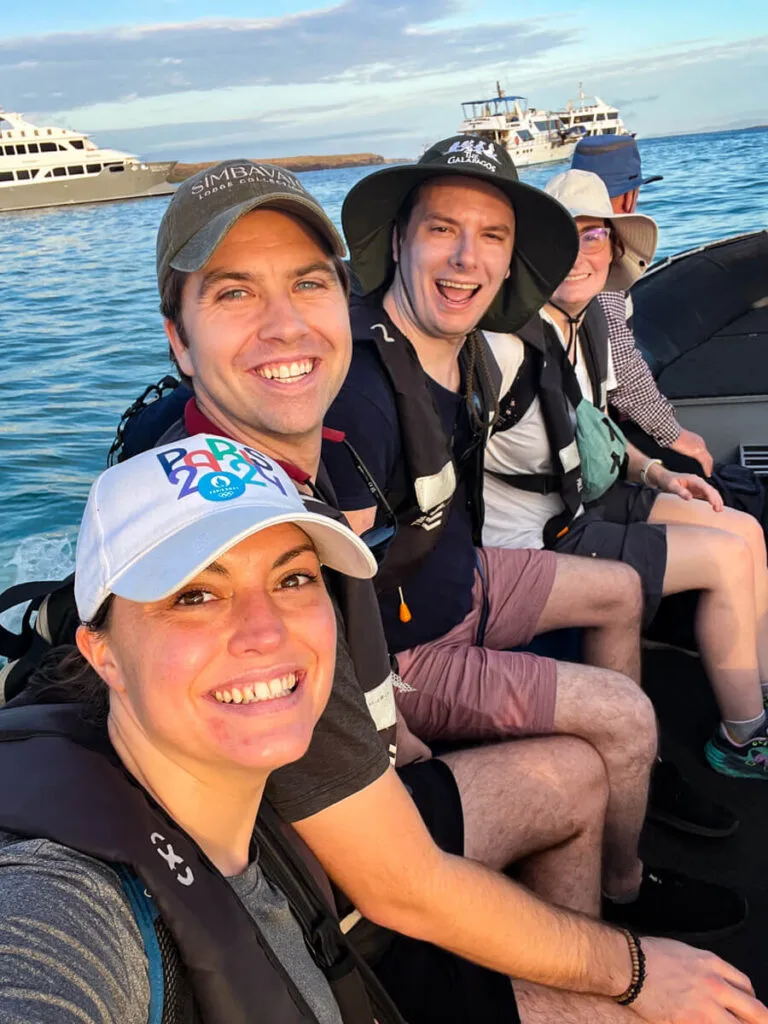 Kat, Chris, Dave, and Jordan on the boat going to our Galapagos cruise