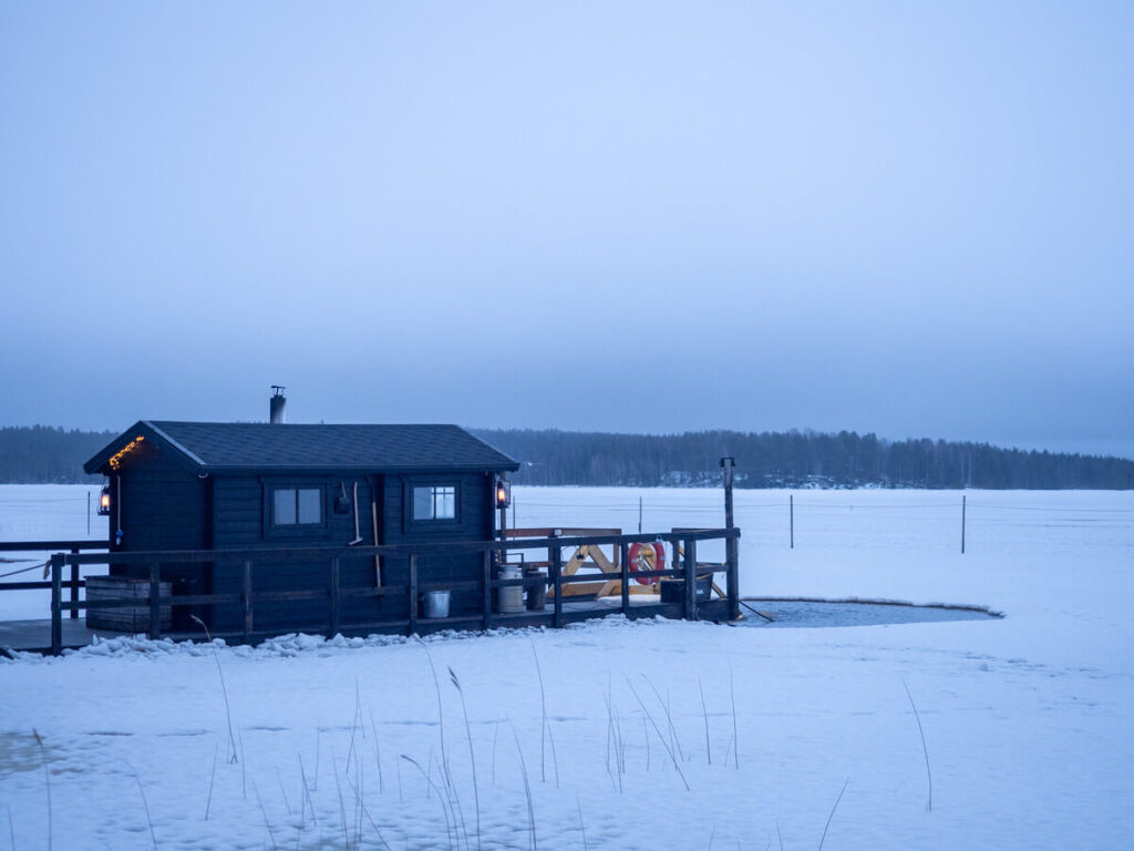 Floating sauna on the frozen lake 3