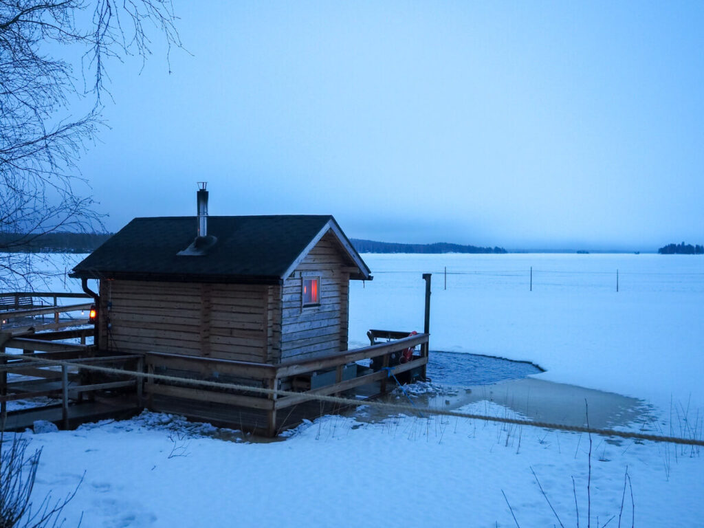 Floating sauna on the frozen lake 7