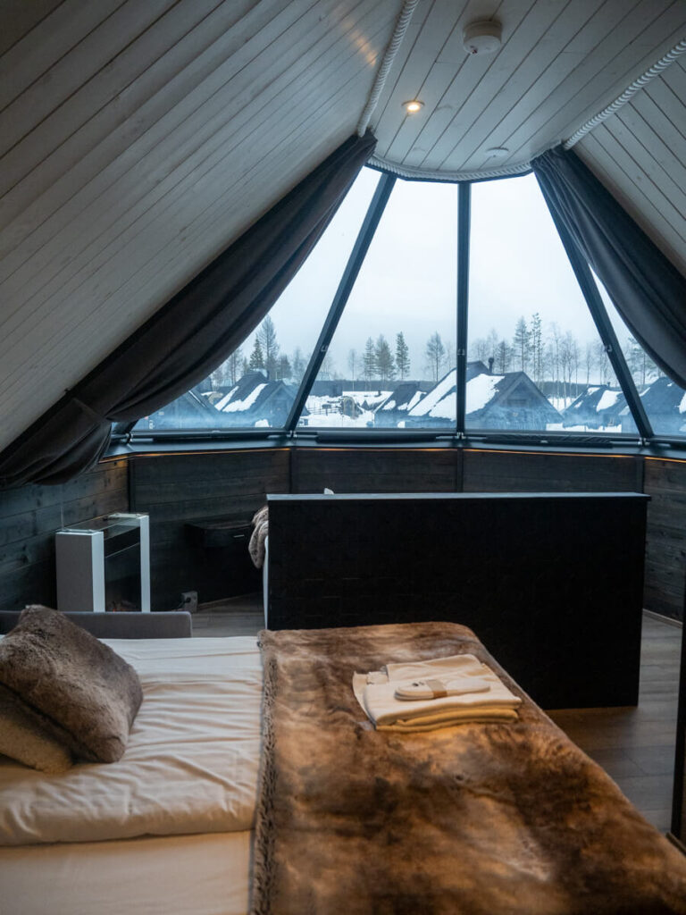 Pull out couch in our cabin at Apukka Resort