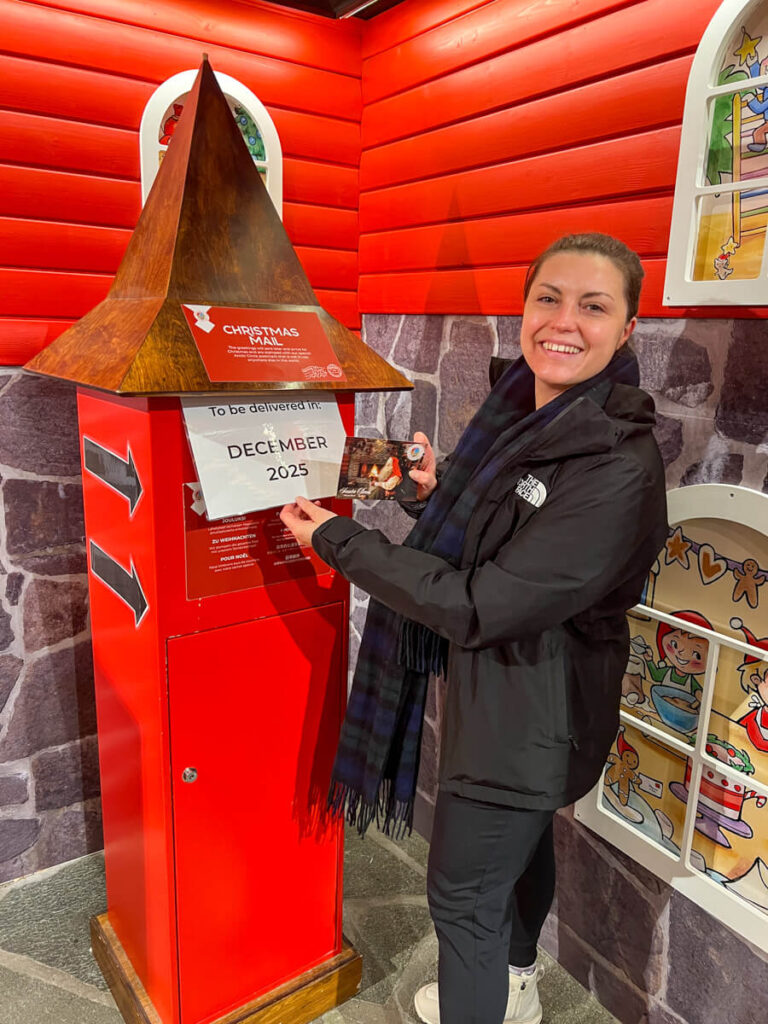 Sending a postcard from Santa's Post Office at Santa's Village