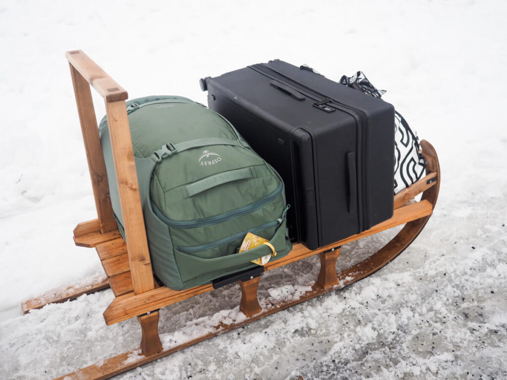 Snow sleigh carrying our luggage