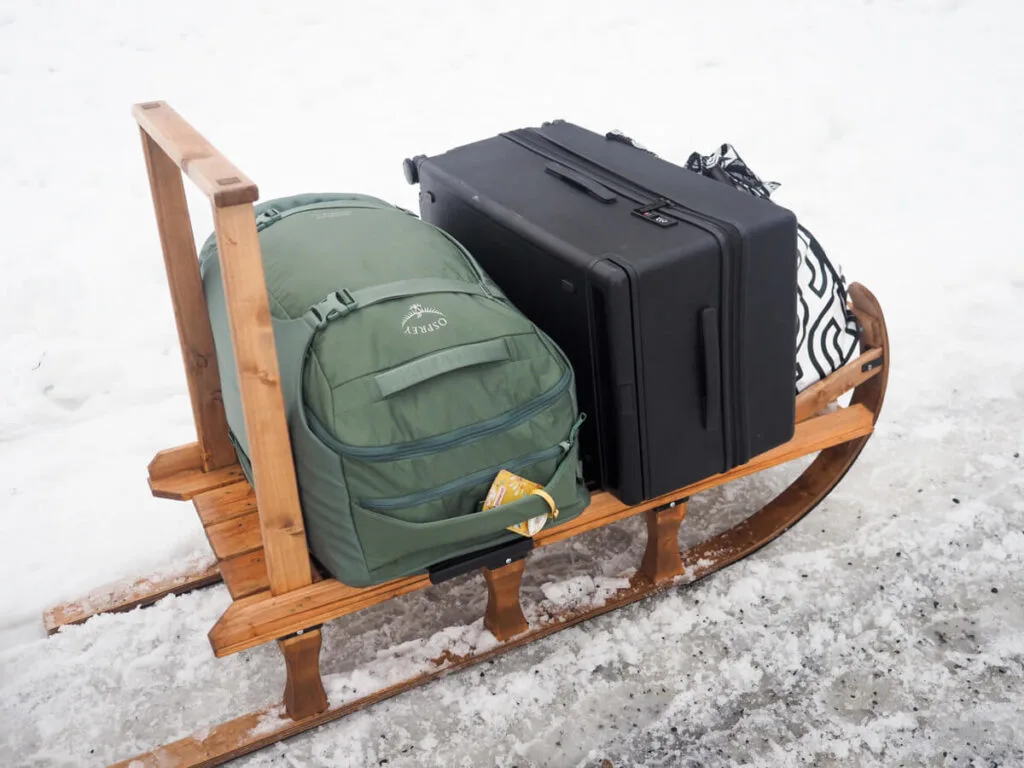 Snow sleigh carrying our luggage