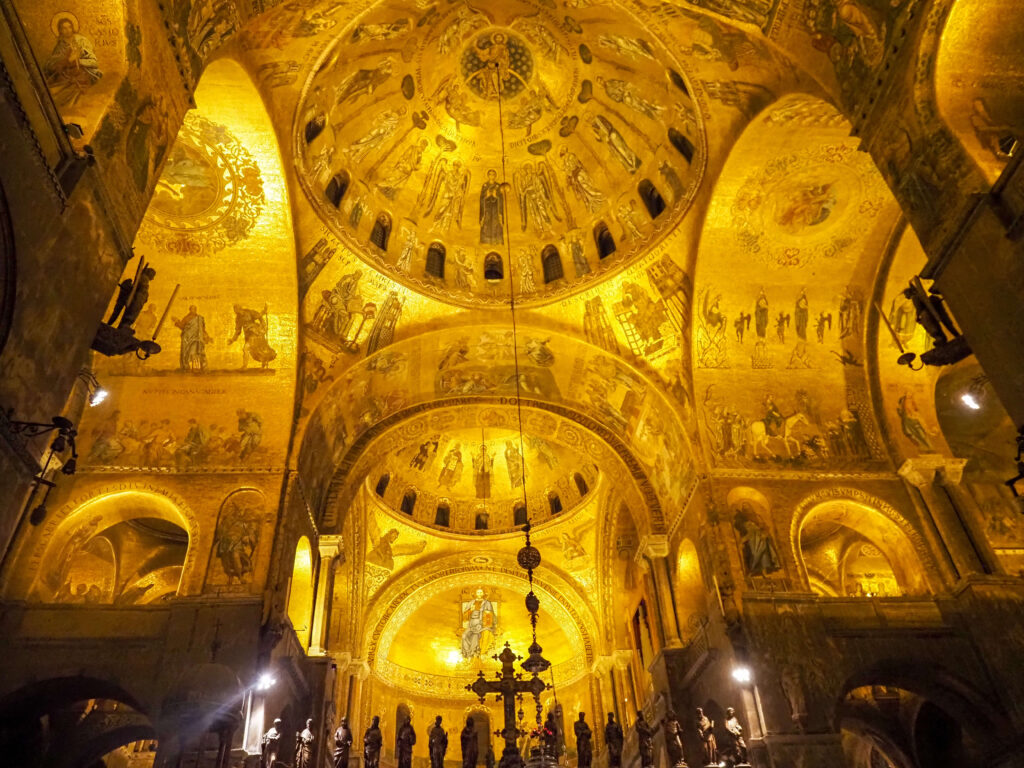 San Marco Basilica golden tiles at night