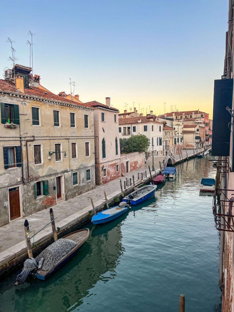 View from our hotel room along a canal at sunset