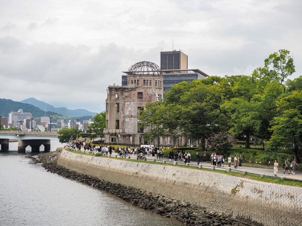 Hiroshima Peace Memorial Park with A-Bomb Dome along river