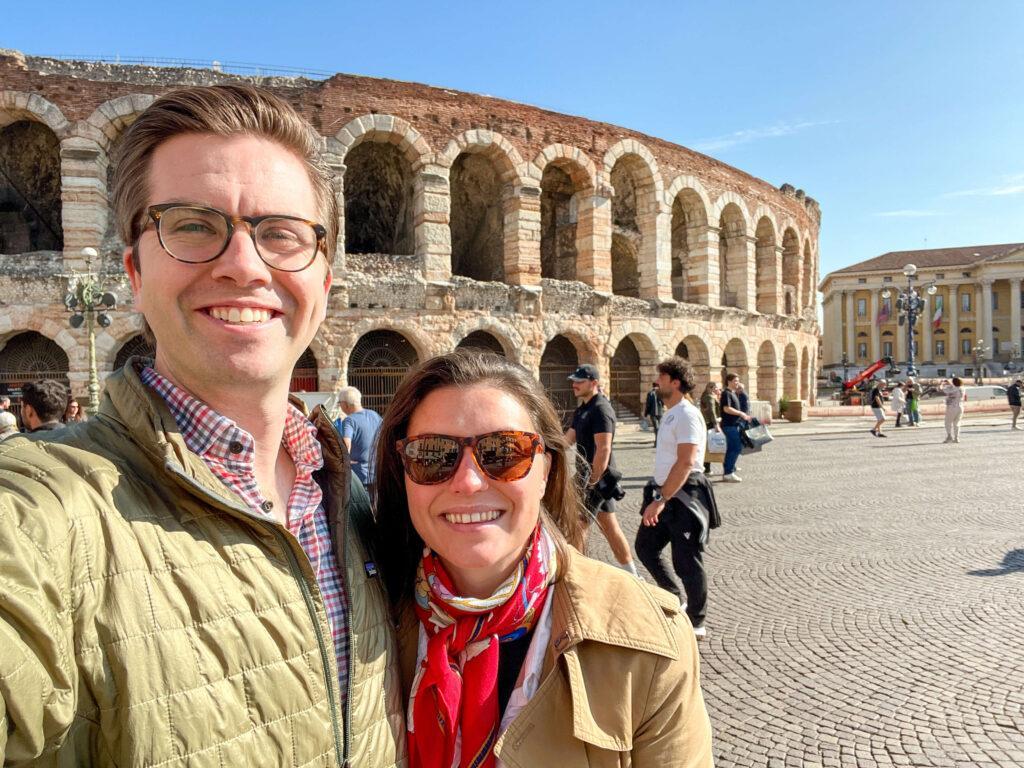 Kat and Chris in front of the Arena di Verona