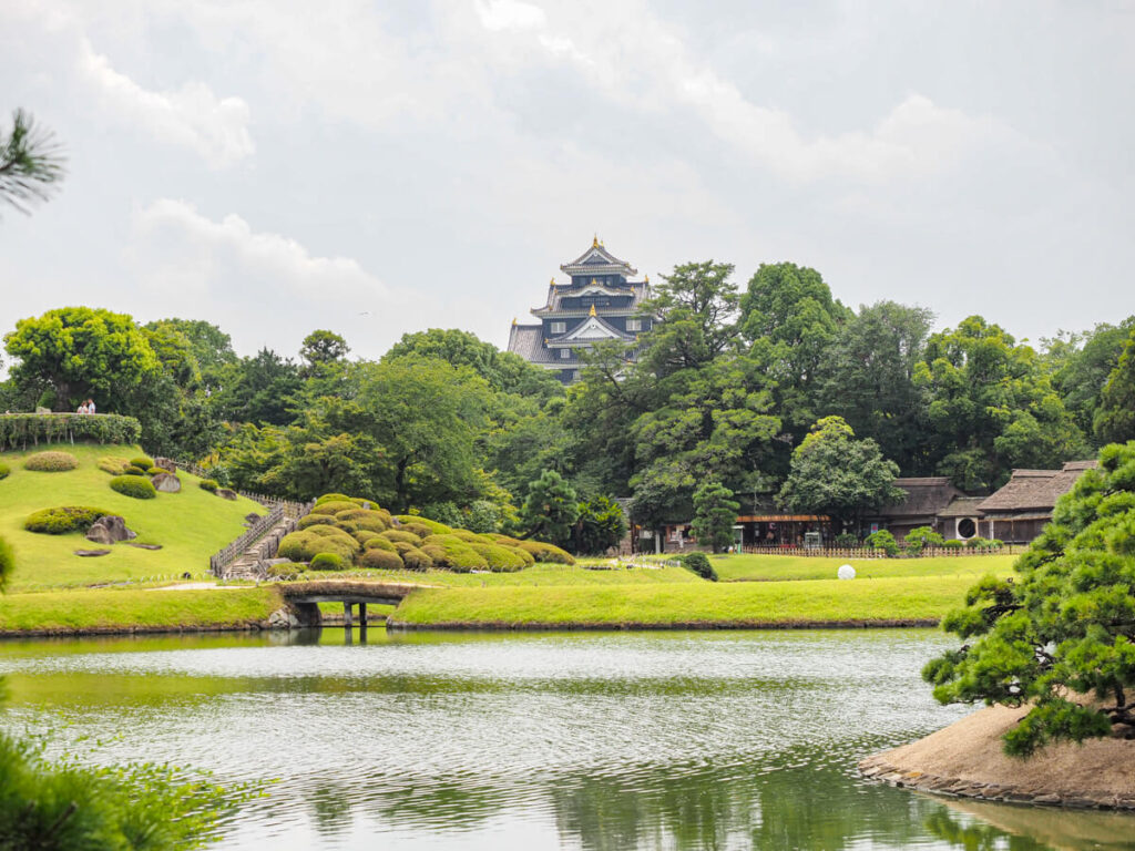 Korakuen Garden with view of Okayama Castle in the background