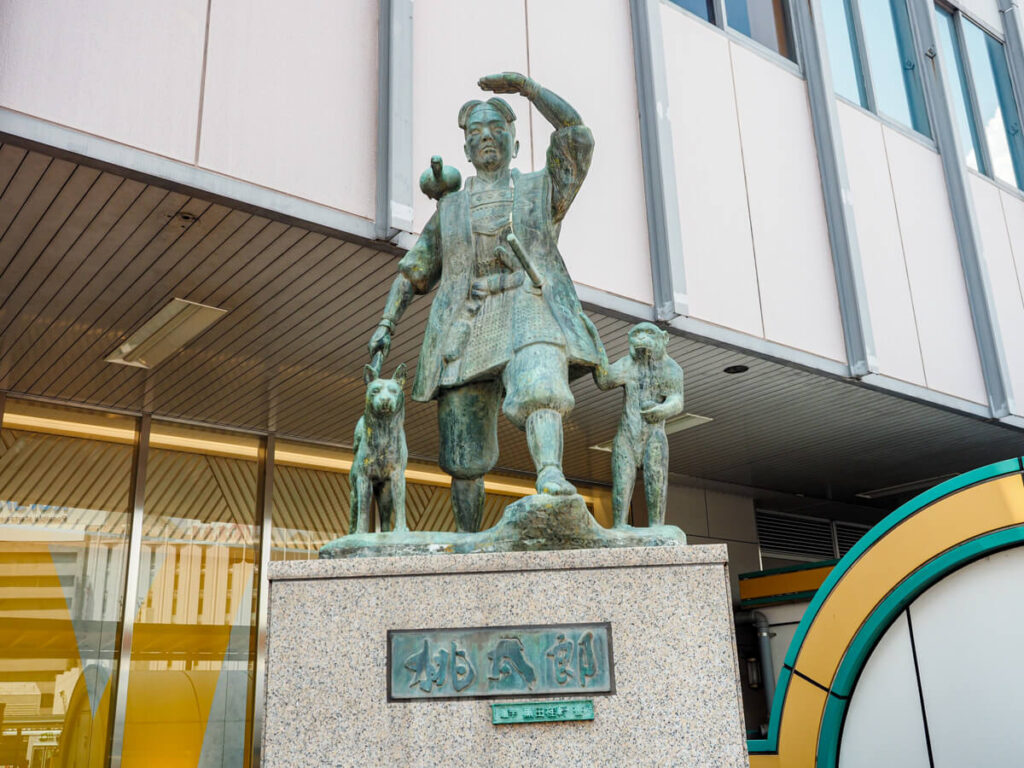 Momotaro statue at the Okayama train station