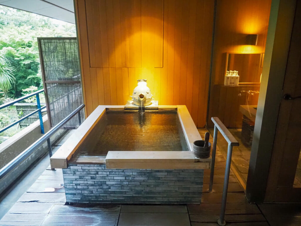 Private onsen on our deck at Hakone Ryokan Ginyu