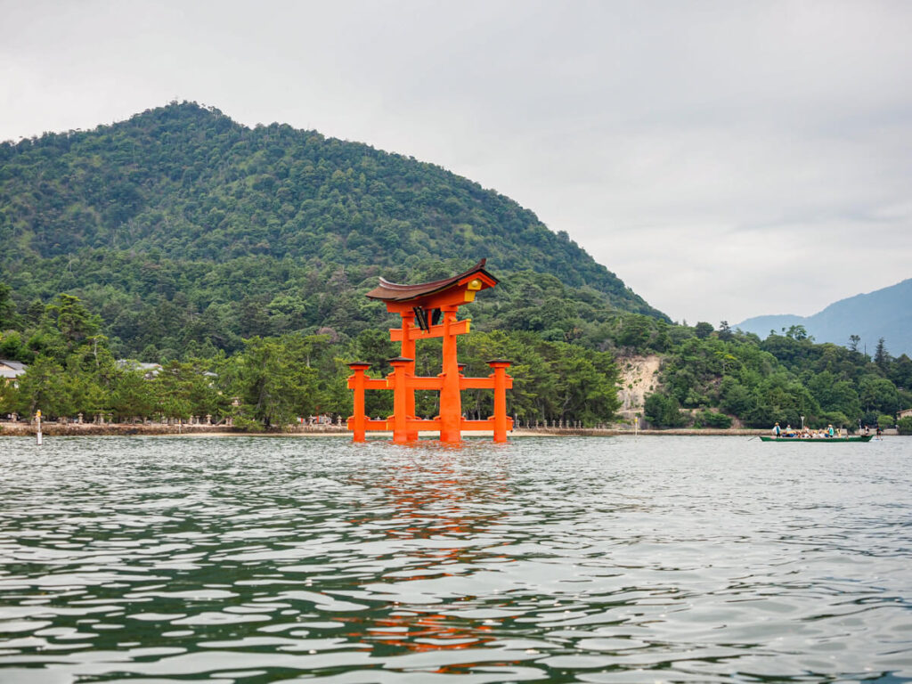 Red floating torii gate in Miyajima