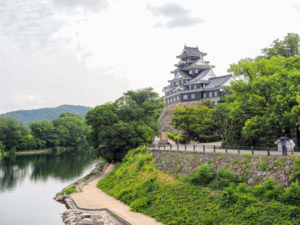View of Okayama Castle with river in front