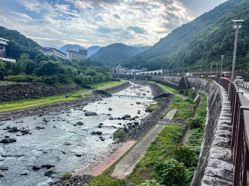View of the river and mountains in Hakone