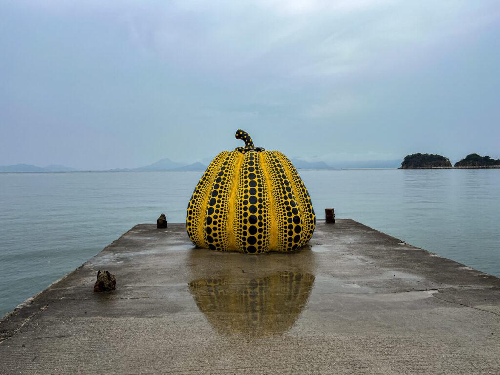 Yayoi Kusama yellow pumpking in Naoshima Art Island