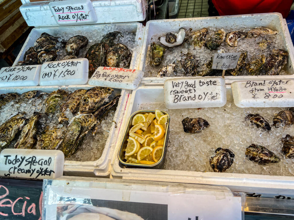 oysters for sale at the Tsukiji Outdoor Market